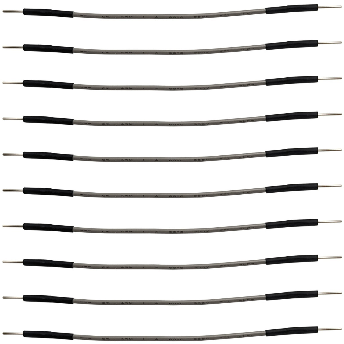 10 Pack 2.8-inch Grey Reinforced Male to Male Jumper Wire for Breadboard (RoHS)