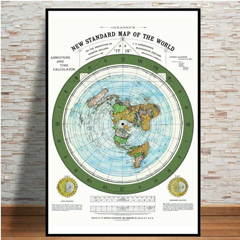 1892 Flat Earth Map Poster Prints Movie World Painting Art Wall Pictures 60x80cm