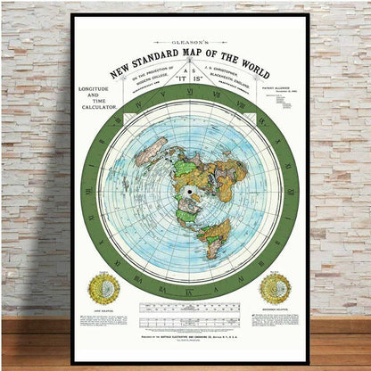 1892 Flat Earth Map Poster Prints Movie World Painting Art Wall Pictures 60x80cm