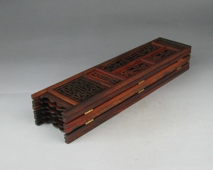 China Rosewood Suanzhi Wood Carved Flower Design Small Folding Screen 9.7"