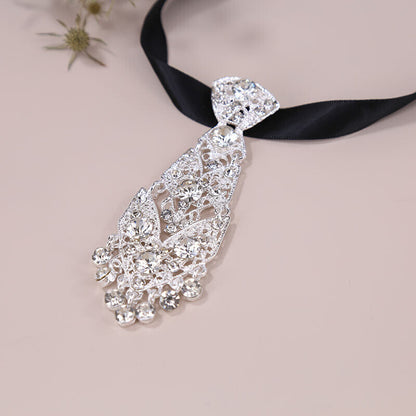 Men's Metal Gold Silver Diamond Bow Tie Pre Tied Shiny Wedding Party Show Tie
