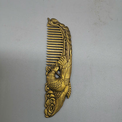 Exquisite Old Chinese Phoenix Comb Statue Copper Handmade