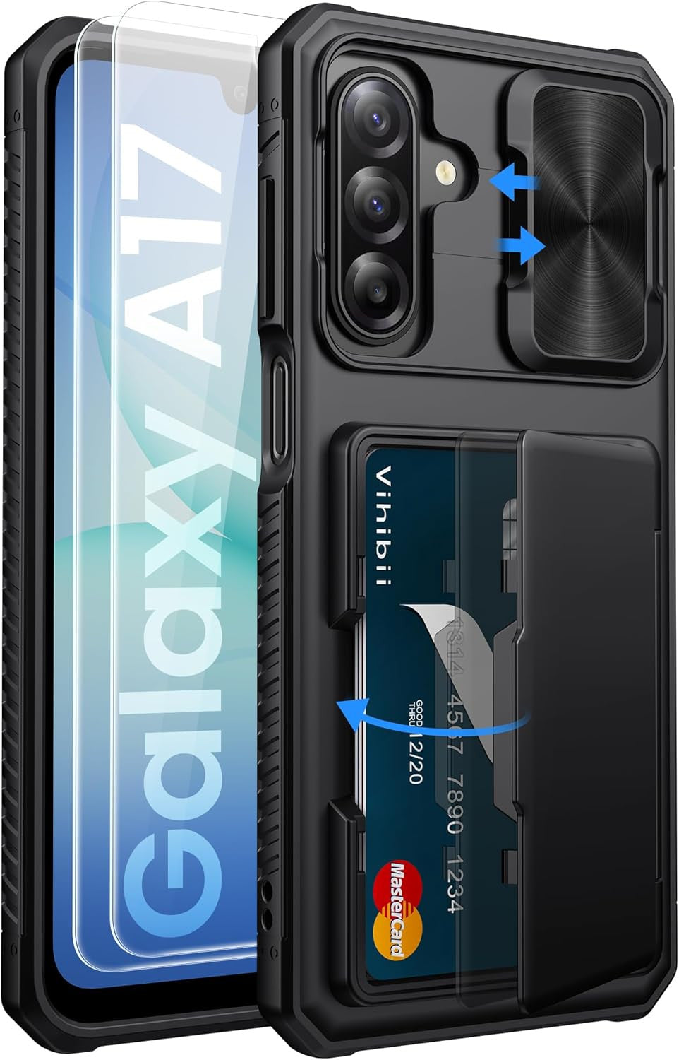for Samsung Galaxy A17 5G Phone Case with Card Holder (4 Cards), Built-In Temper