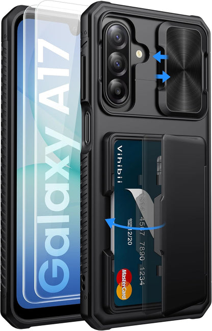 for Samsung Galaxy A17 5G Phone Case with Card Holder (4 Cards), Built-In Temper