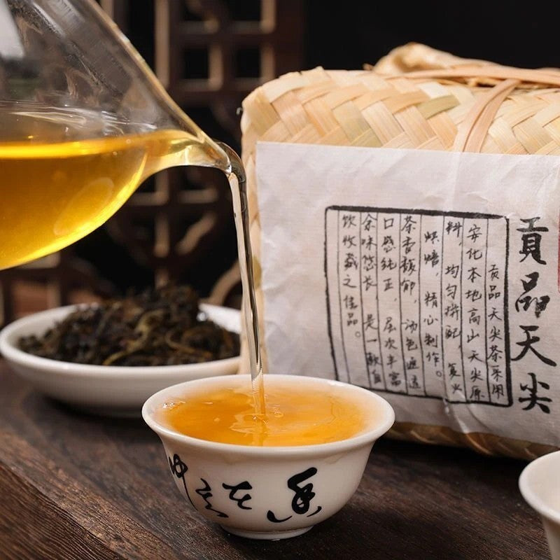 500g Hunan Anhua Black Tea Dark Tea Tribute Tian Jian Loose Bamboo Basket Packed