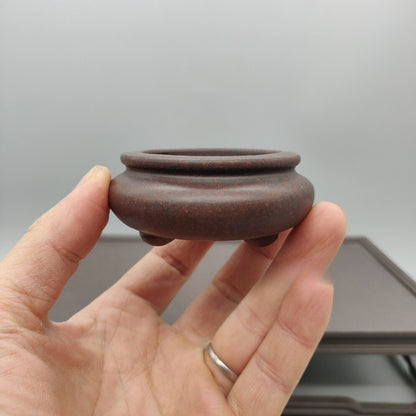 Dark Red Round Chinese Yixing Zisha Mame Bonsai Pot 2.25''x2.25''x1''
