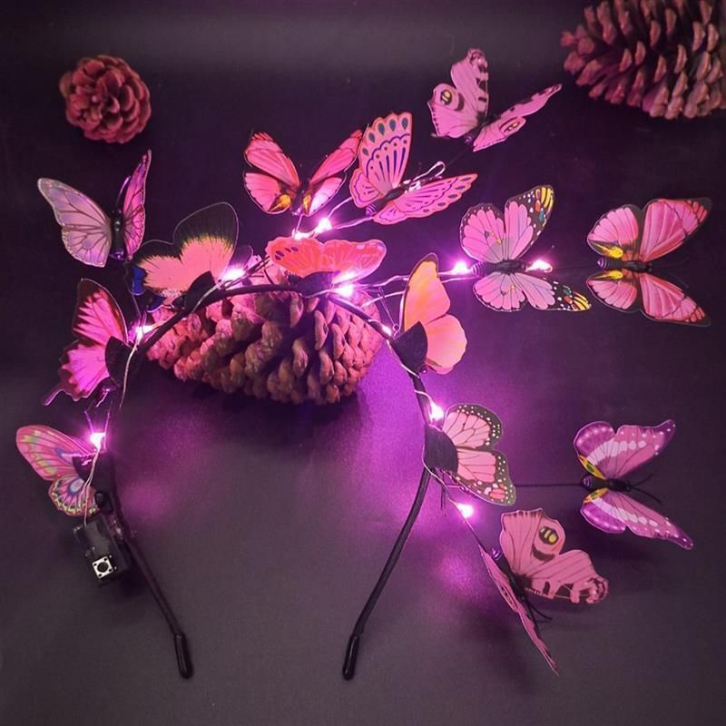 Headband 3 Light Modes LED Glow Butterfly Flower Branch Party Costumes Headdress