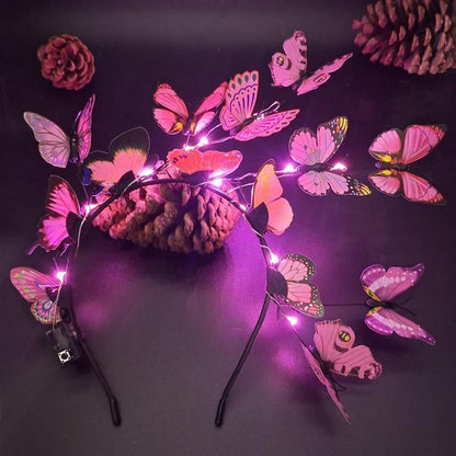 Headband 3 Light Modes LED Glow Butterfly Flower Branch Party Costumes Headdress
