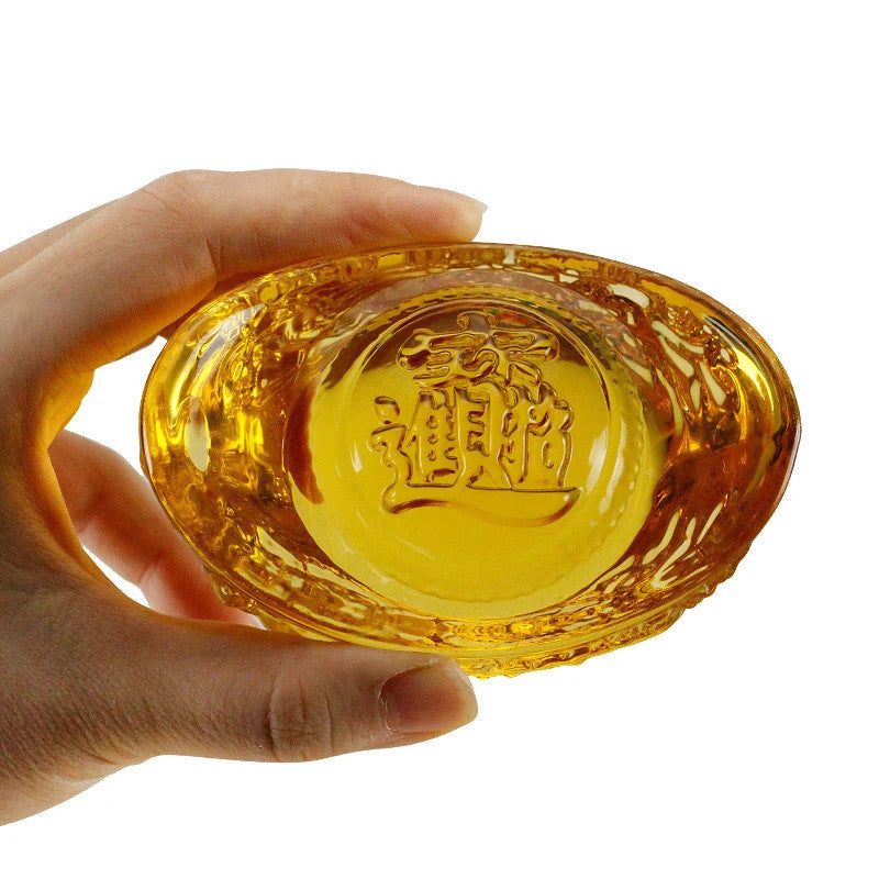 Chinese Style Citrine Ingot Gold Crystal Glass Colored Glaze Wealth Money Craft