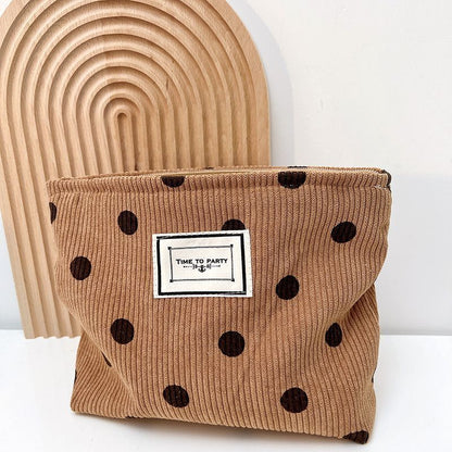 Corduroy Retro Leopard Print Cosmetic Bag Travel Cosmetic Pouch Storage Make Up