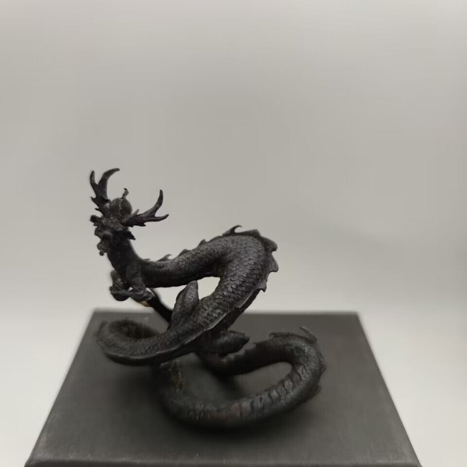 Solid Old Bronze Copper Statue Hand Carved Dragon