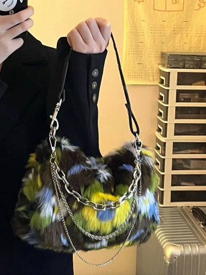 Aesthetic Print Shoulder Bag Handbags Fashion Soft Chain Design Lady Coin Purse
