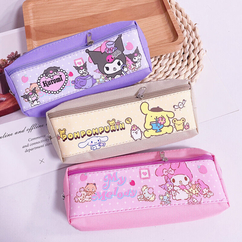 Student Kuromi Pencil Bag Double Grid Zipper Bag Stationery Bag Storage Bag
