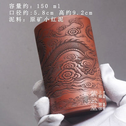 Yixing Purple Clay Cup Hand Carved Dragon Tea Cup 150ml Red Clay Teacup