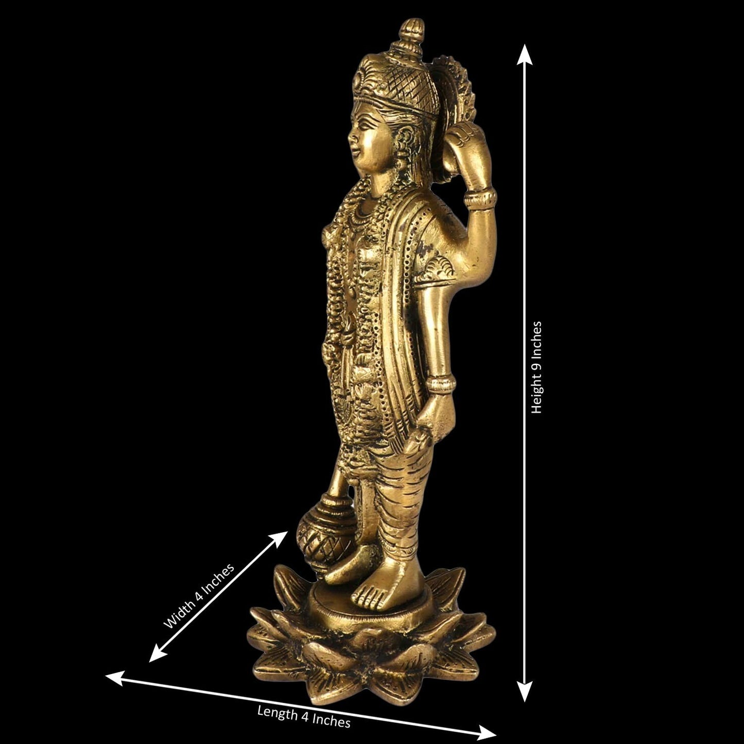 Hindu God Brass Lord Bhagwan Vishnu Narayann Idol Holding Club Figurine Statue