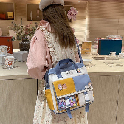 Contrast Color Backpack Multifunctional Nylon Fabric School Bag Purple/Pink/Blue