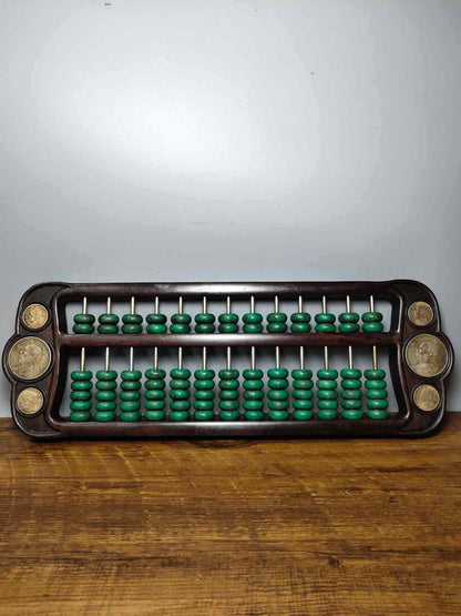 Chinese Rosewood Inlaid Silver Dollar & Turquoise Bead Exquisite Abacus