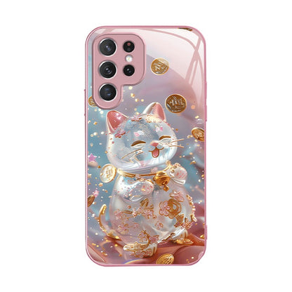 For Galaxy S26 Ultra/25/24/23 Metal &Glass Painted Dragon Shockproof Phone Case