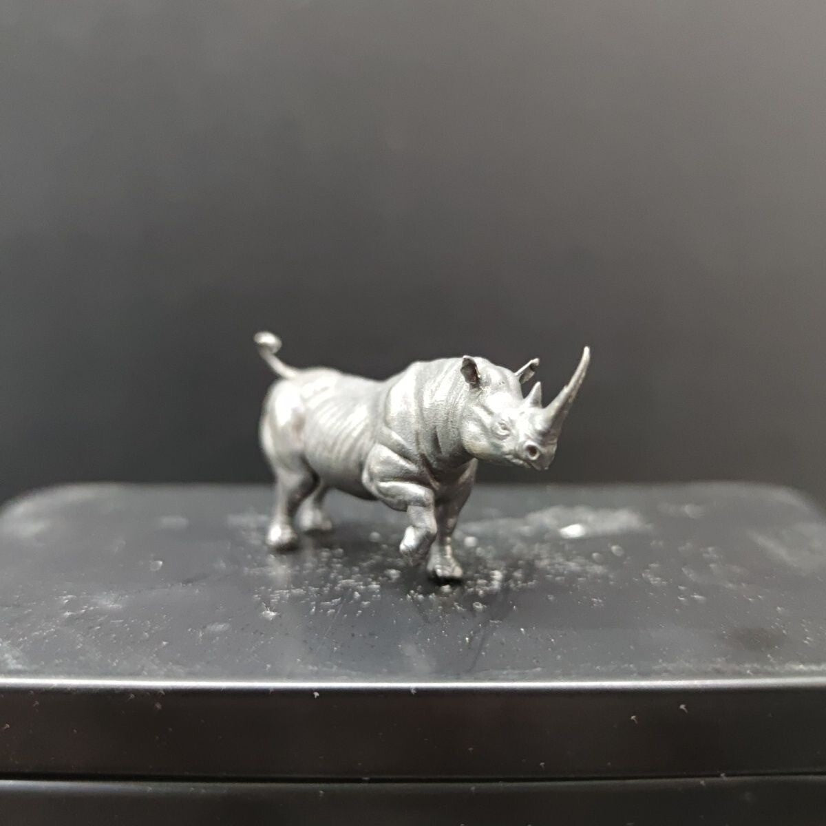 Solid Black Brass Rhinoceros Statue Animal Artwork Collection Decor