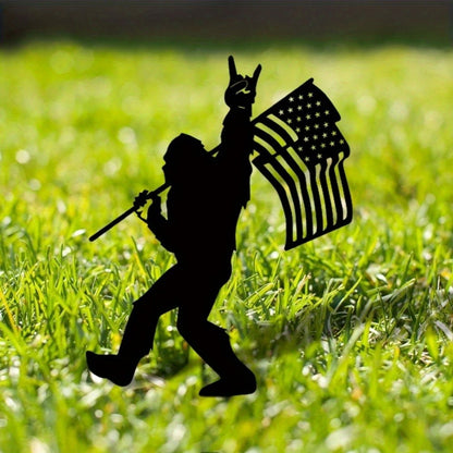 HelloYoung Bigfoot Metal Garden Stakes 1pc Patriotic Sasquatch Yard Art