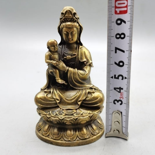 8" Collect Buddhism Brass Kid Lotus GuanYin Kwan-yin Goddess Buddha Bead Statue