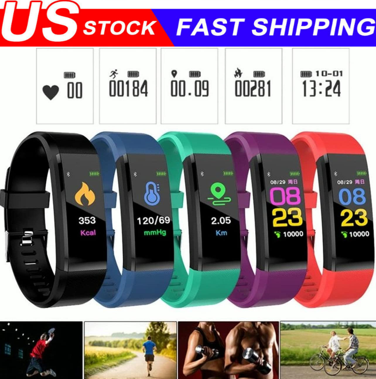 USA Sports Fitness Tracker Watch Heart Rate Blood Pleasure Activity Monitor Lot