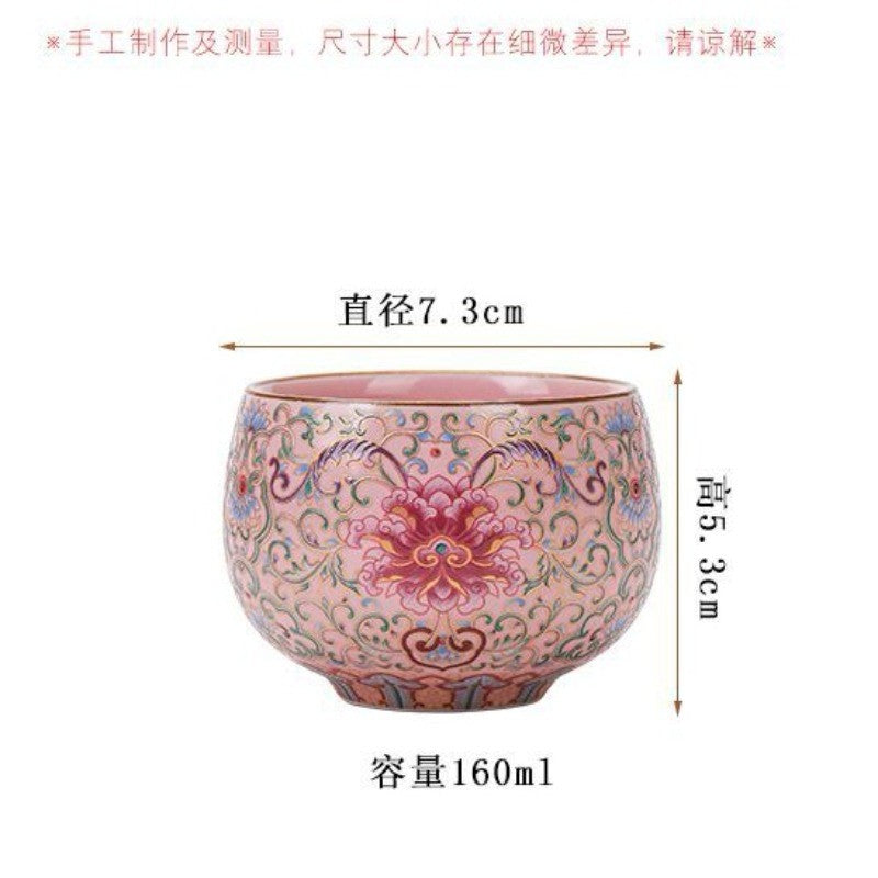 Chinese Enamel Twisted Lotus Tea Cup 160ml Pink Couple/Parents Gift