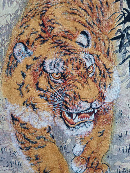 36"China Cloth Silk Lovable Tiger Mural Wall Hanging Tapestry Meditation 雄风