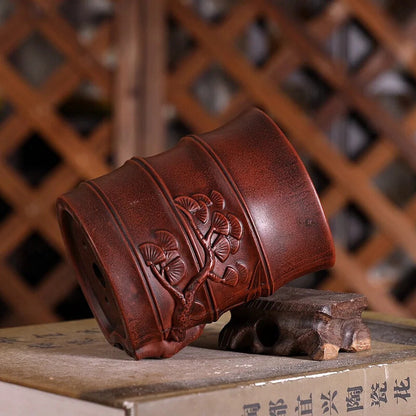 Purple Sand Bamboo Shape Chinese Bonsai Pot Vase Table Home Garden Decoration