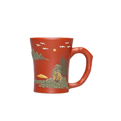 Original Ore Real Yixing Zisha Dahongpao Clay Teacup With Handle Mountain Relief