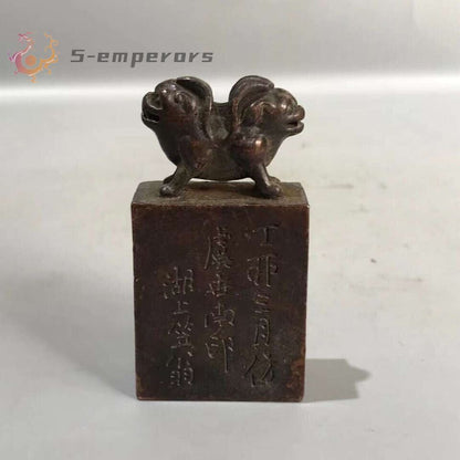 China copper animal table Ornament Statue Tea Pet home decor fortune seal gift