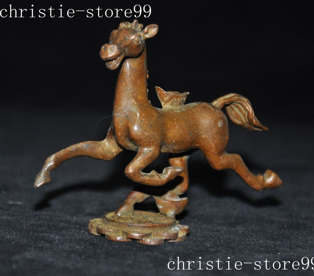 4" China Bronze Feng Shui Wealth Wing Lucky The Horse Steed Animal The Statue