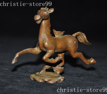 4" China Bronze Feng Shui Wealth Wing Lucky The Horse Steed Animal The Statue