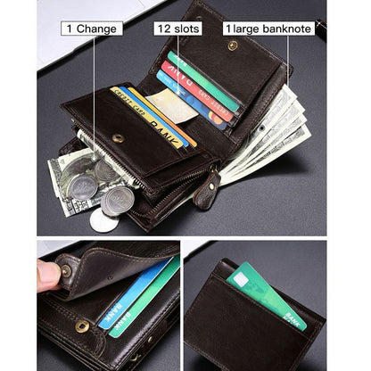 Vintage Genuine Leather Wallet Credit Card Id Holder Zipper Purse RFID Card Bag