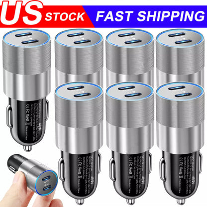 For iPhone iPad Android Samsung 40W Dual USB Type-C Fast Car Charger Adapter LOT