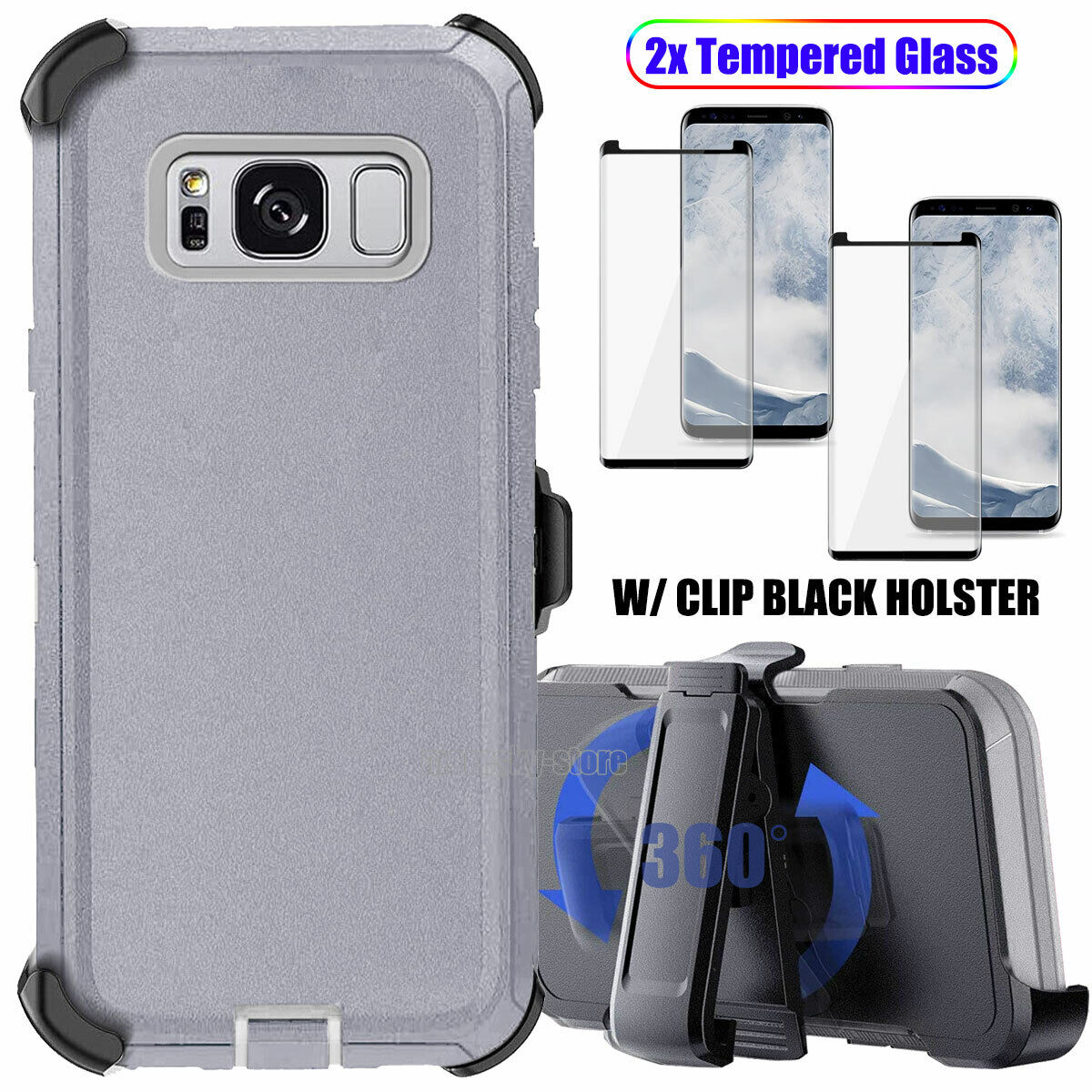 Case Clip Holster Cover, Tempered Glass Protector For Samsung Galaxy S8 Plus