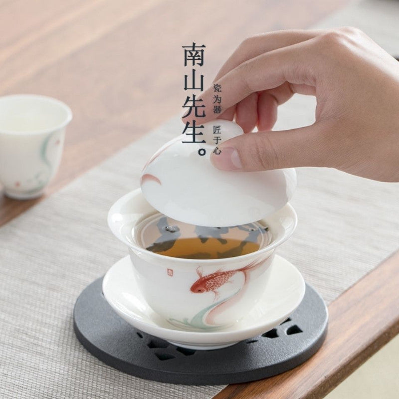 Cover Bowl White Porcelain Hand Grasping Bowl Single Household Simple Tea Bowl