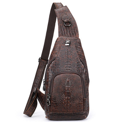 Men's Sling Backpack 100% Genuine Leather Crocodile Crossbody Chest Bag Daypack