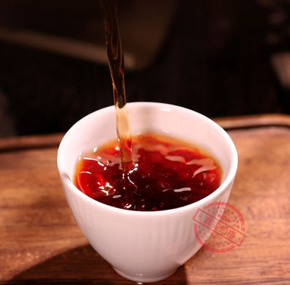 357g Authentic Yunnan Ancient Tree Old Pu'er Tea Ripe Tea Cake Qizi Cake Tea