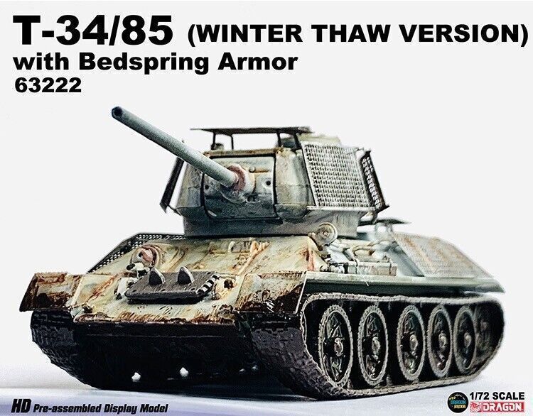 1/72 Dragon T34/85 Winter Thaw Version With Bedspring Armor Tank 63222 Model