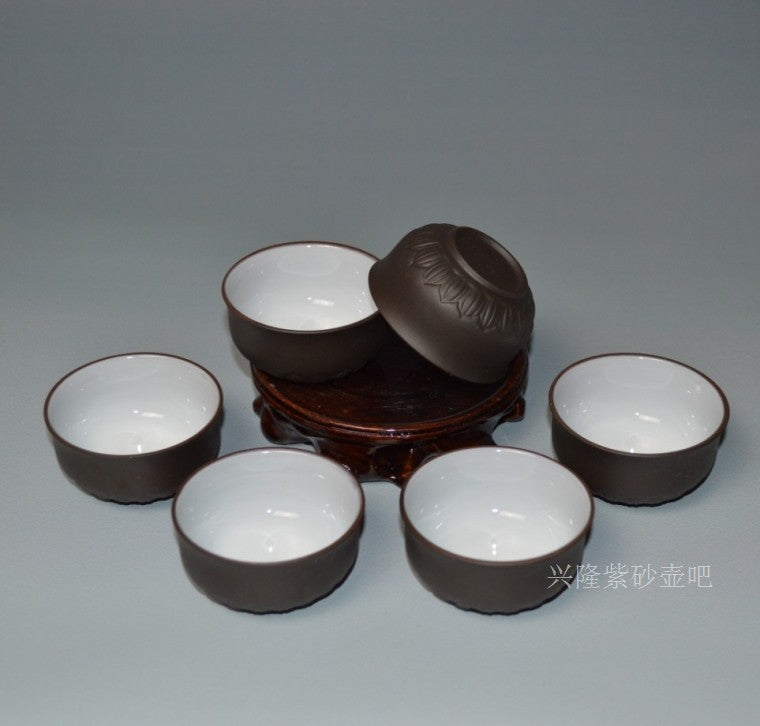 Cups 6 Pcs/lot 50ml Kungfu Teacup Lotus Carved Cup Zisha Purple Clay Cup Of Tea