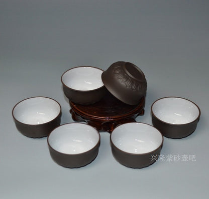 Cups 6 Pcs/lot 50ml Kungfu Teacup Lotus Carved Cup Zisha Purple Clay Cup Of Tea