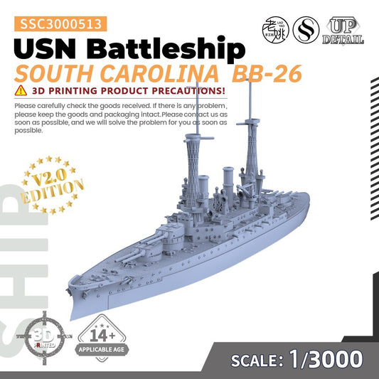 SSMODEL SSC3000513 1/3000 Military Model Kit USN South Carolina Battleship BB-26