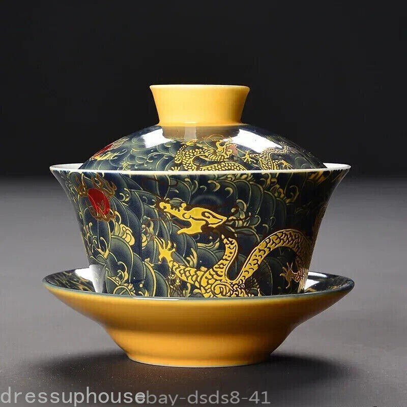 Longjing Ceramic Sancai Gaiwan, Master Tea Cup, Retro Chinese Style