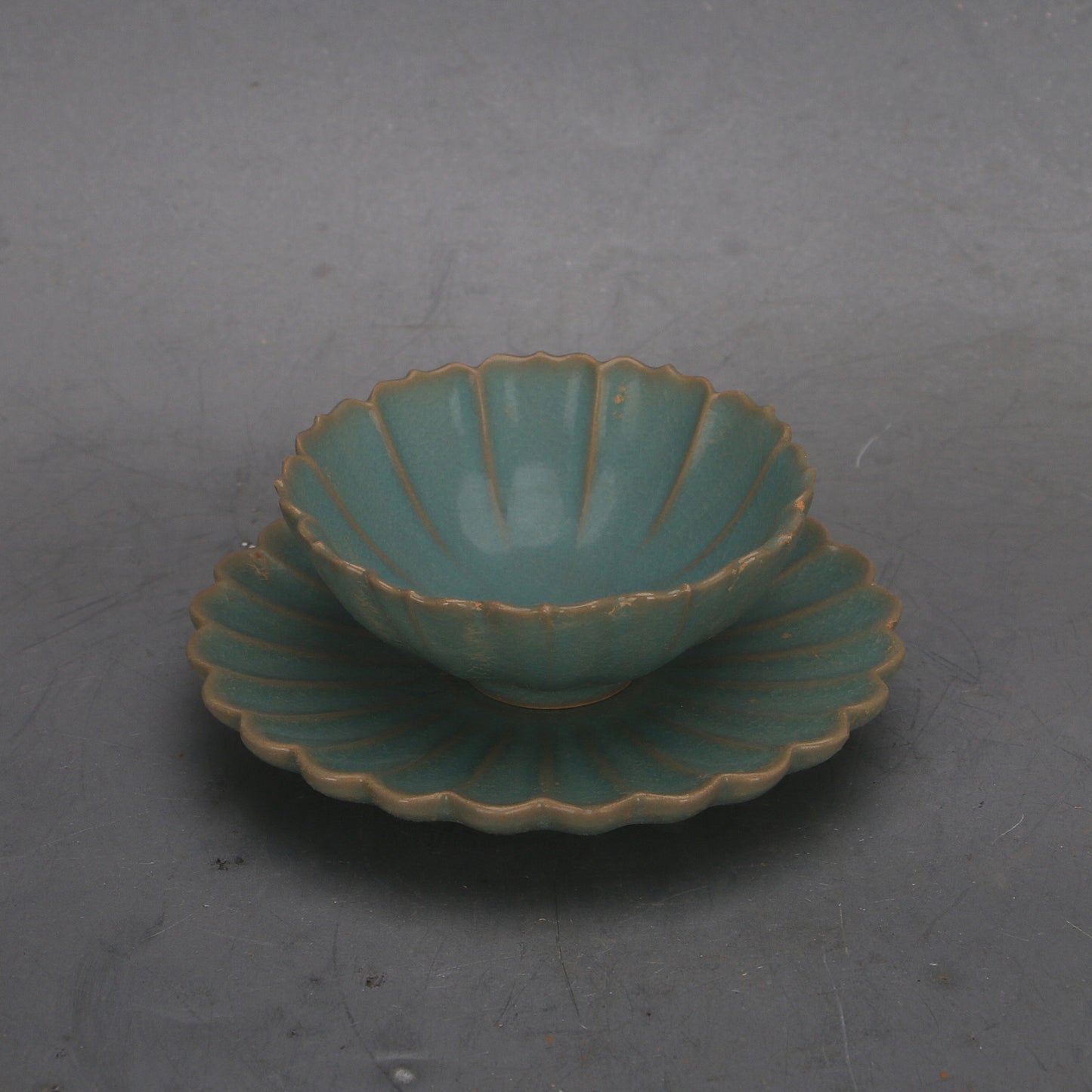 5.1" Collect Chinese Song Porcelain Ru Kiln Green Glaze Kwai Mouth Cup
