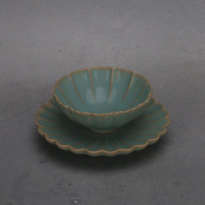 5.1" Collect Chinese Song Porcelain Ru Kiln Green Glaze Kwai Mouth Cup