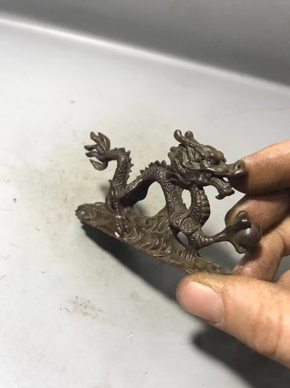 Rare Chinese bronze handmade dragon statue netsuke collectable tea pet art gift