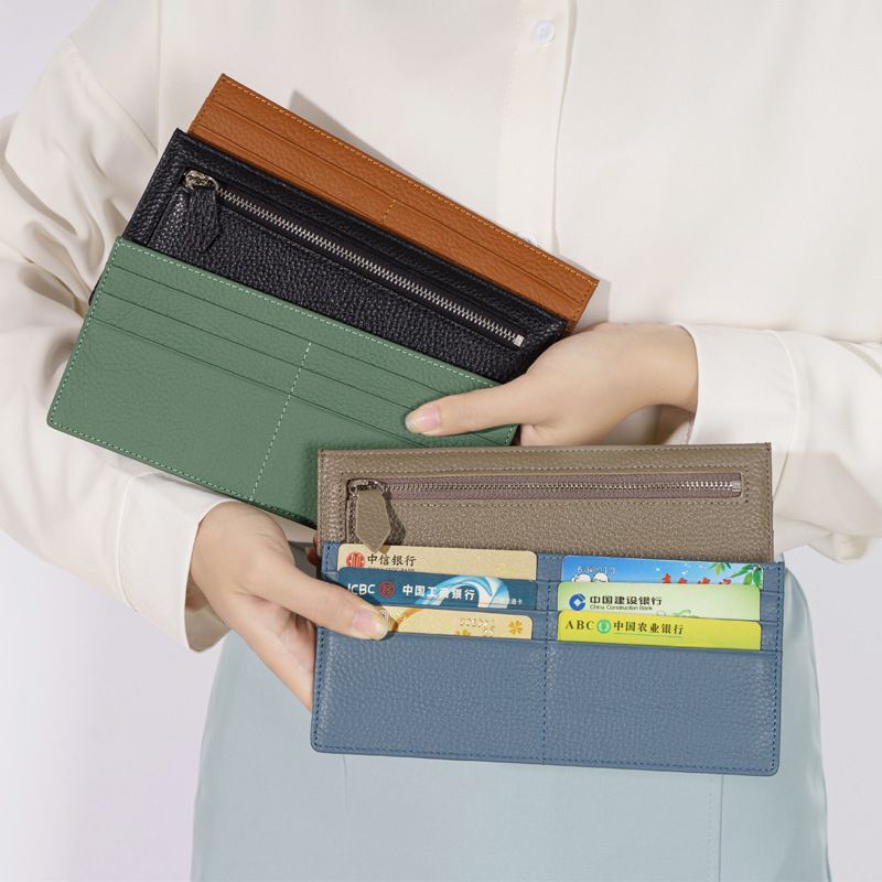 Genuine Leather Card Wallet Flat Purse Ultra Thin Leather Long Wallet 9*20 CM