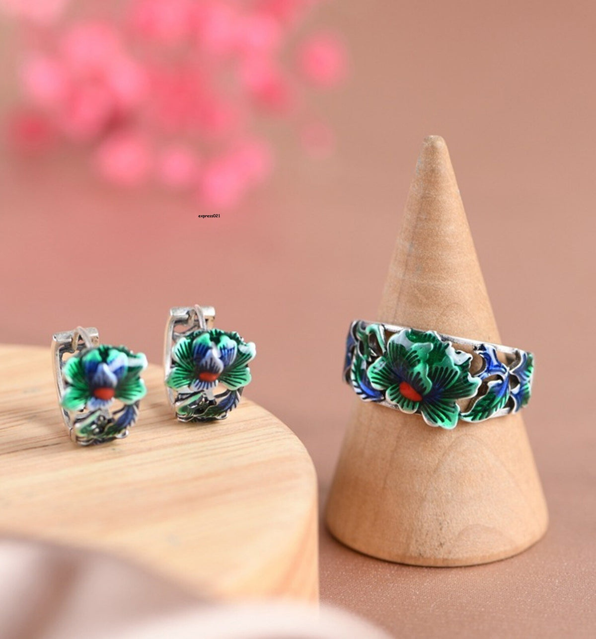Real Solid 925 Sterling Silver Hoop Women Hollow Enamel Lotus Flower Earrings