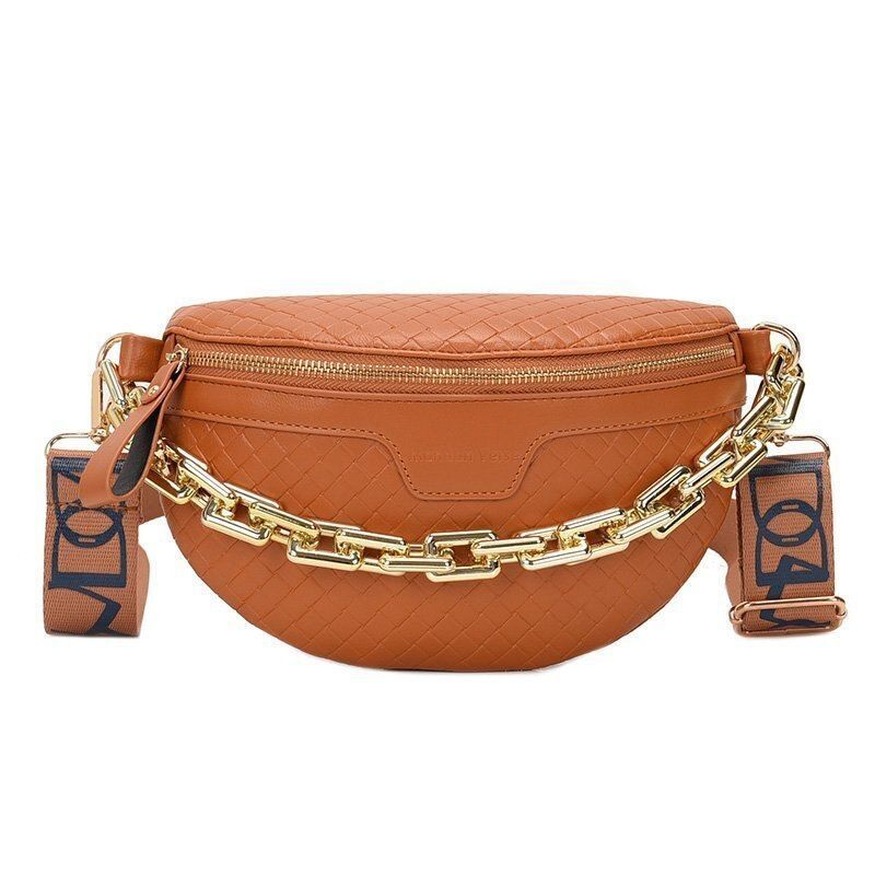 Thick Chain Fanny Pack Plaid Leather Waist Bag Shoulder Crossbody Handbags Belt